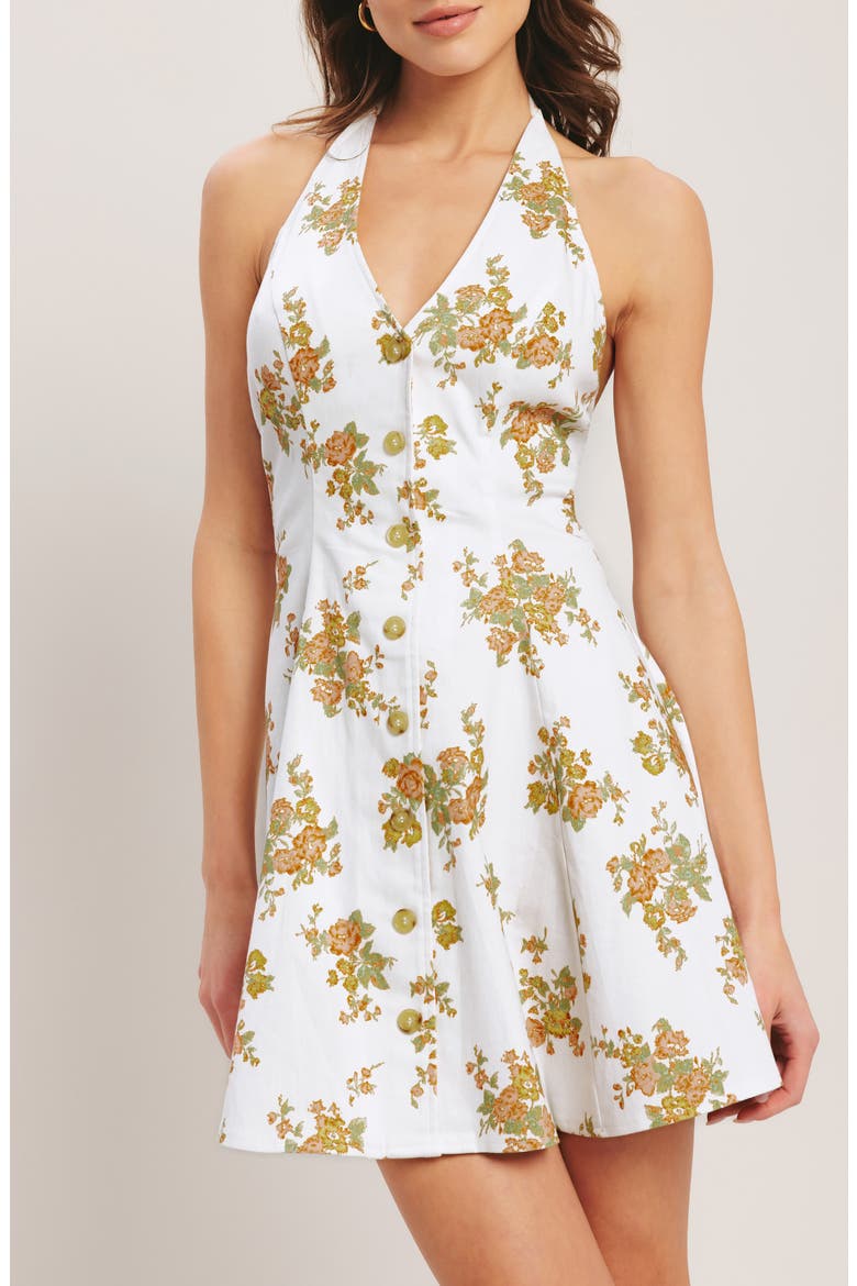 Print Twill Halter Minidress, Alternate, color, IVORY