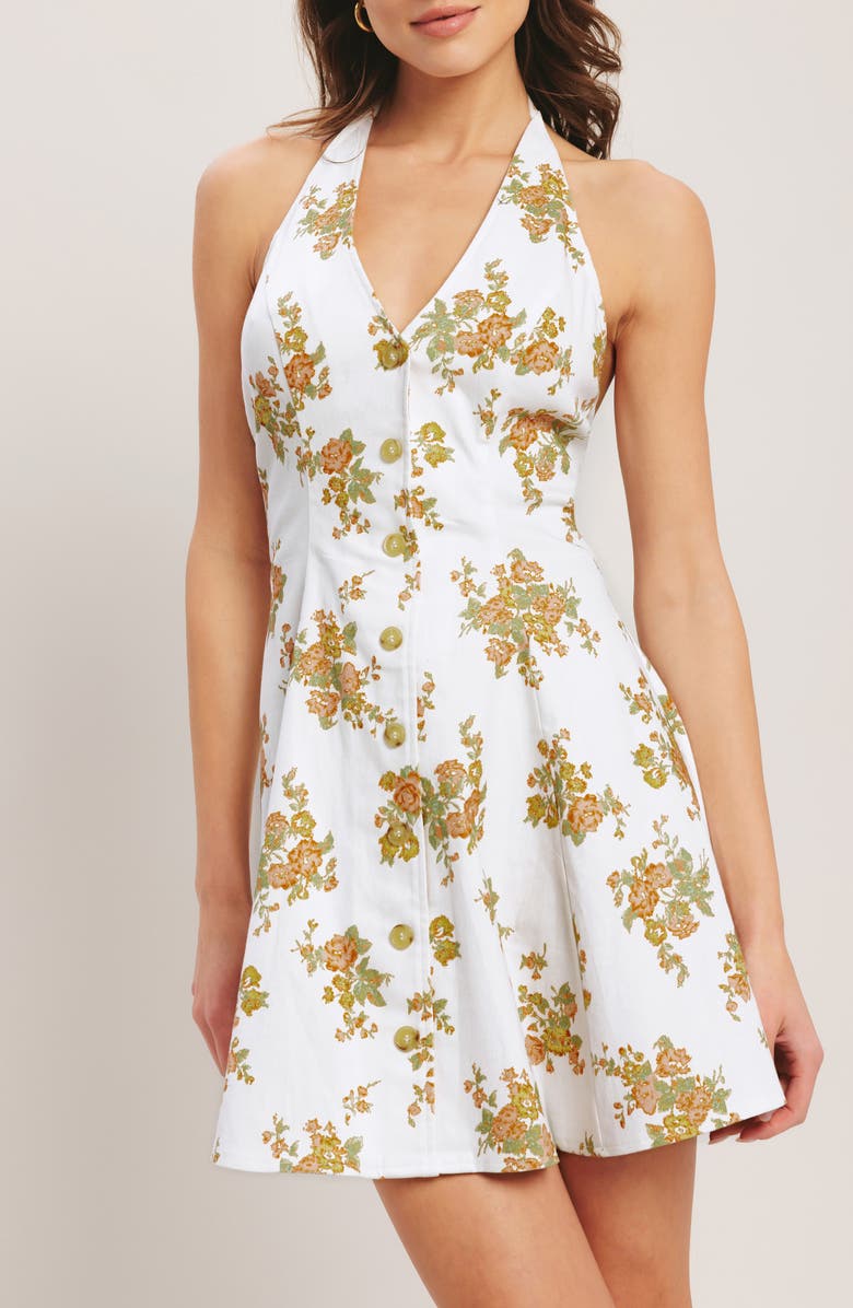 FLYING TOMATO Print Twill Halter Minidress, Alternate, color, Ivory
