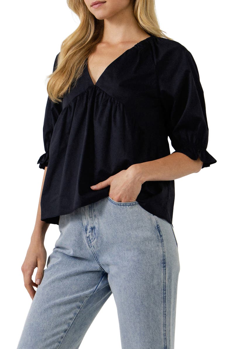 English Factory Puff Sleeve Cotton Blouse, Alternate, color, 