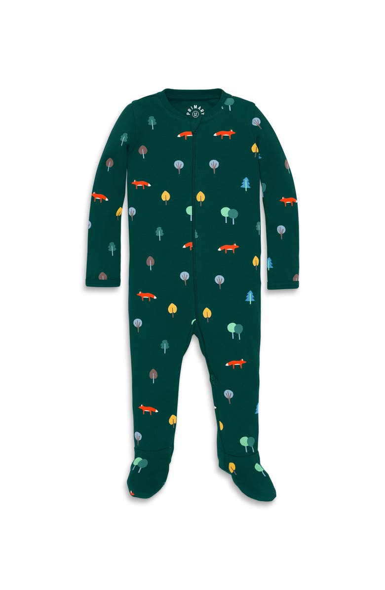 Primary Baby Organic Zip Footie In Woodland Friends, Main, color, Ivy Primary Forest
