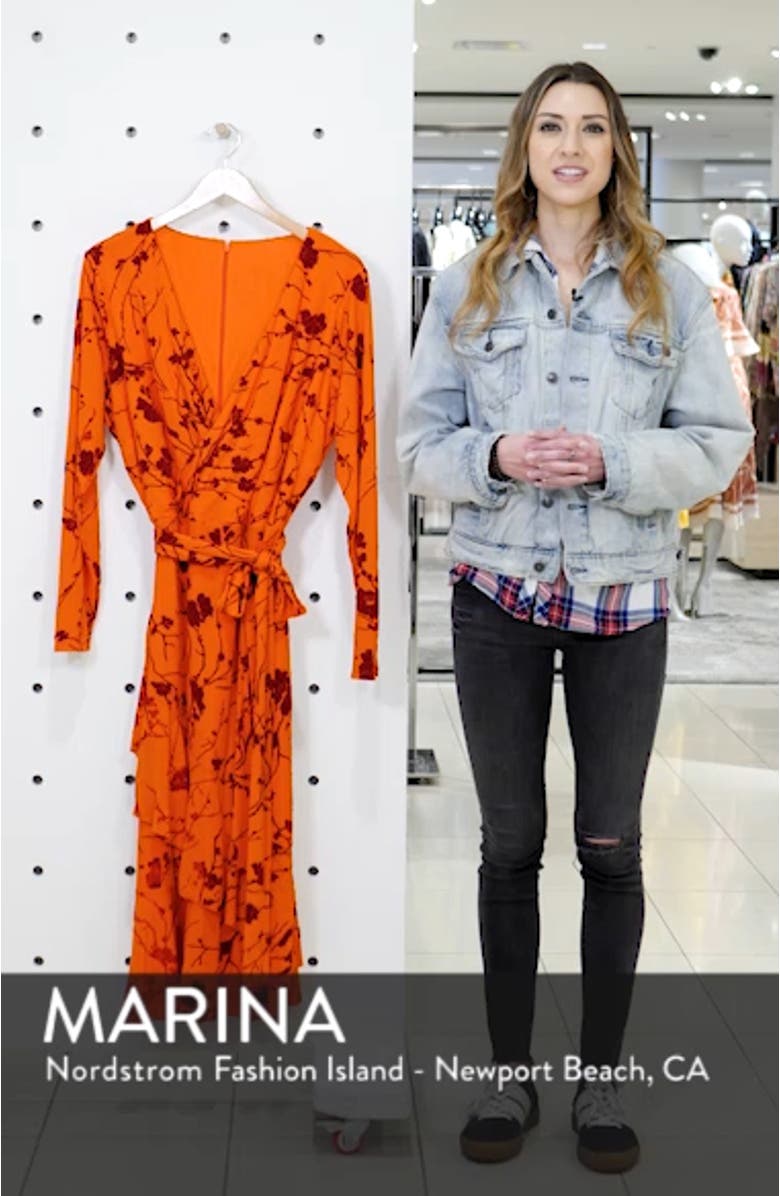 Ruffle Hem Faux Wrap Midi Dress, sales video thumbnail