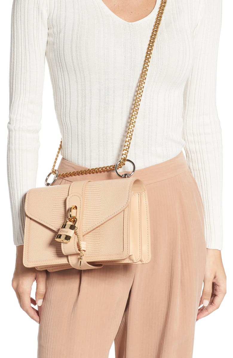 Chloé Aby Chain Reptile Embossed Calfskin Leather Shoulder Bag, Alternate, color,