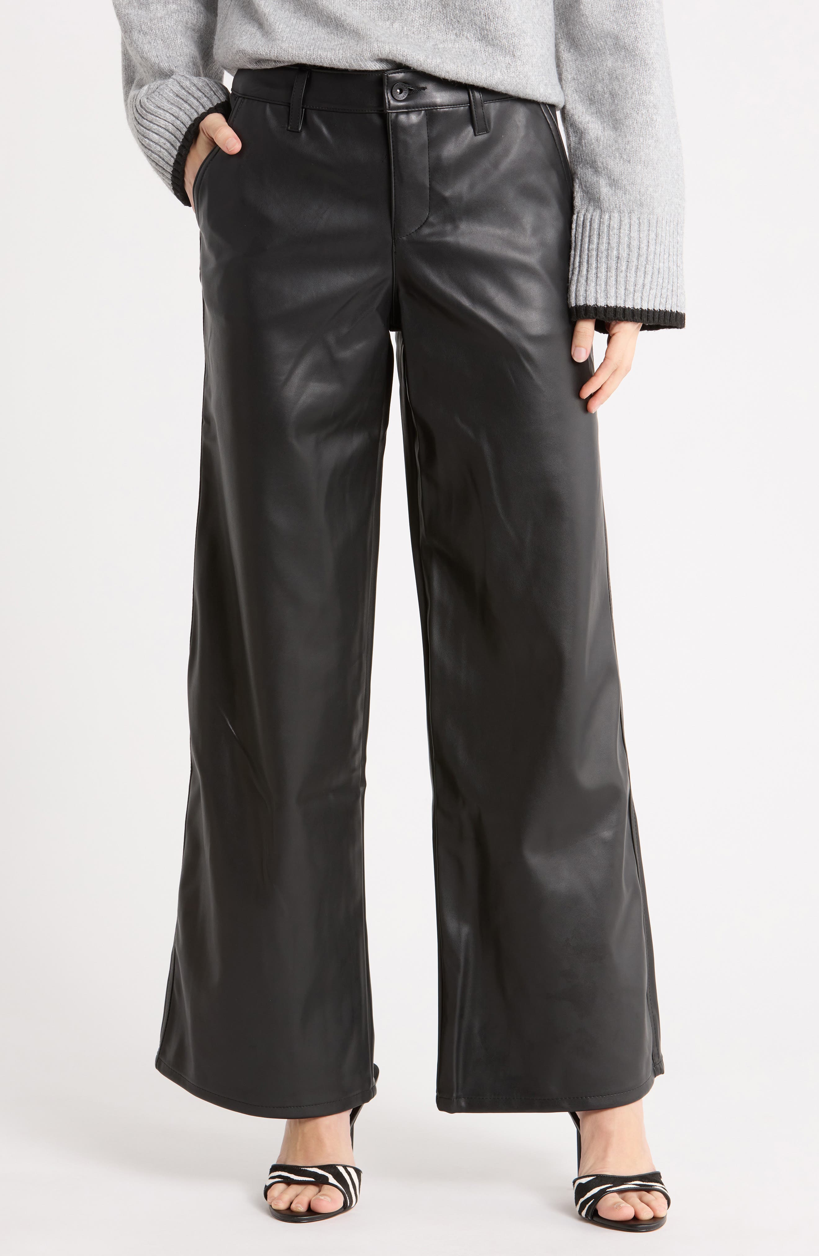 Faux Leather Wide Leg Pants