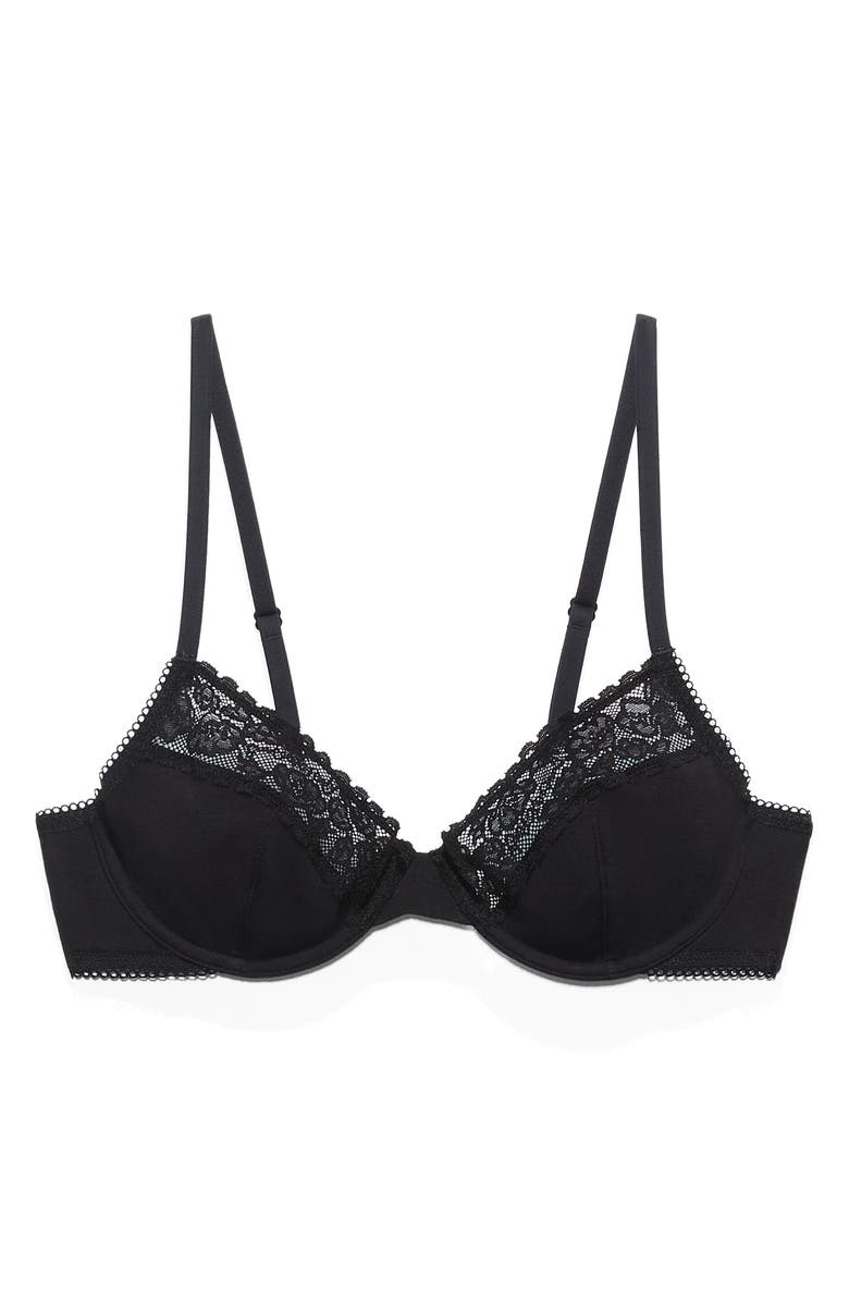 SAVAGE X FENTY Stretch Cotton Essentials Lace Trim Unlined Bra, Main, color, Black Caviar
