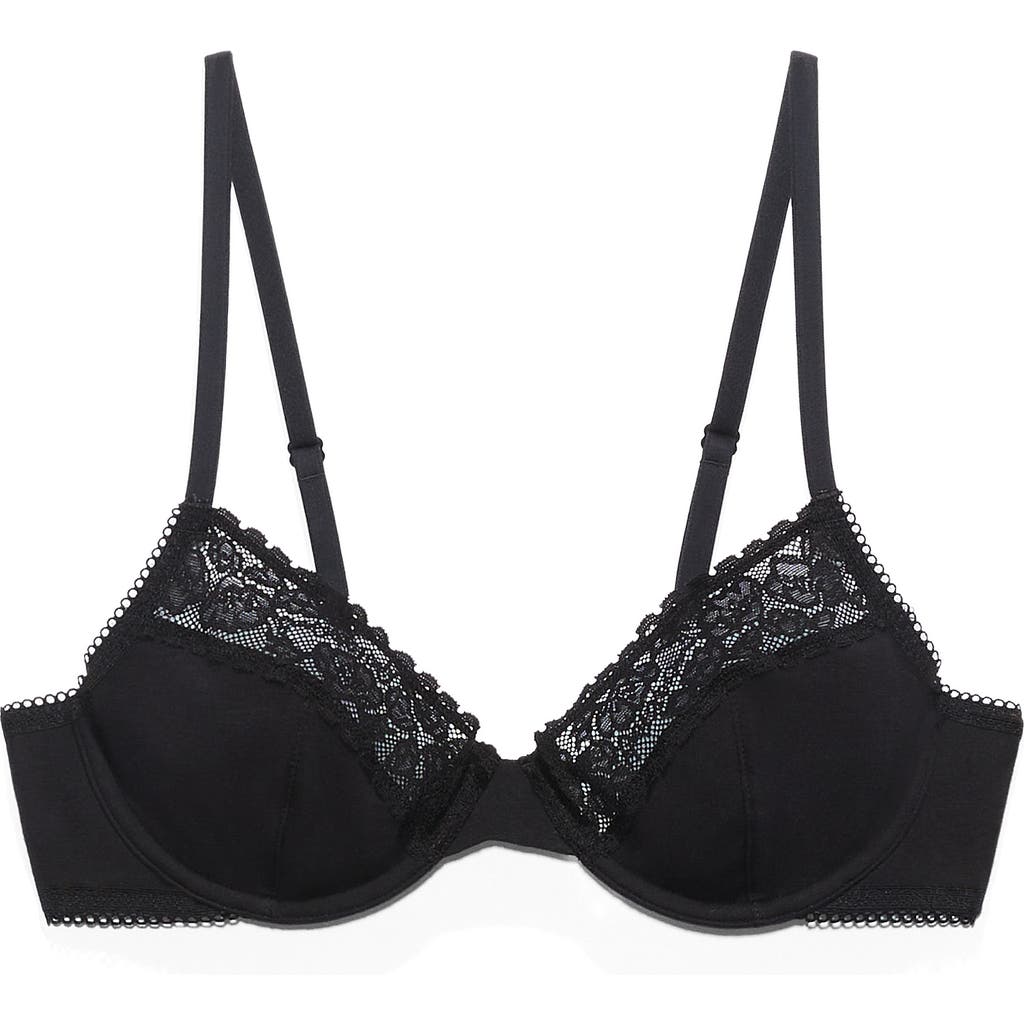 Savage X Fenty Stretch Cotton Essentials Lace Trim Unlined Bra In Black