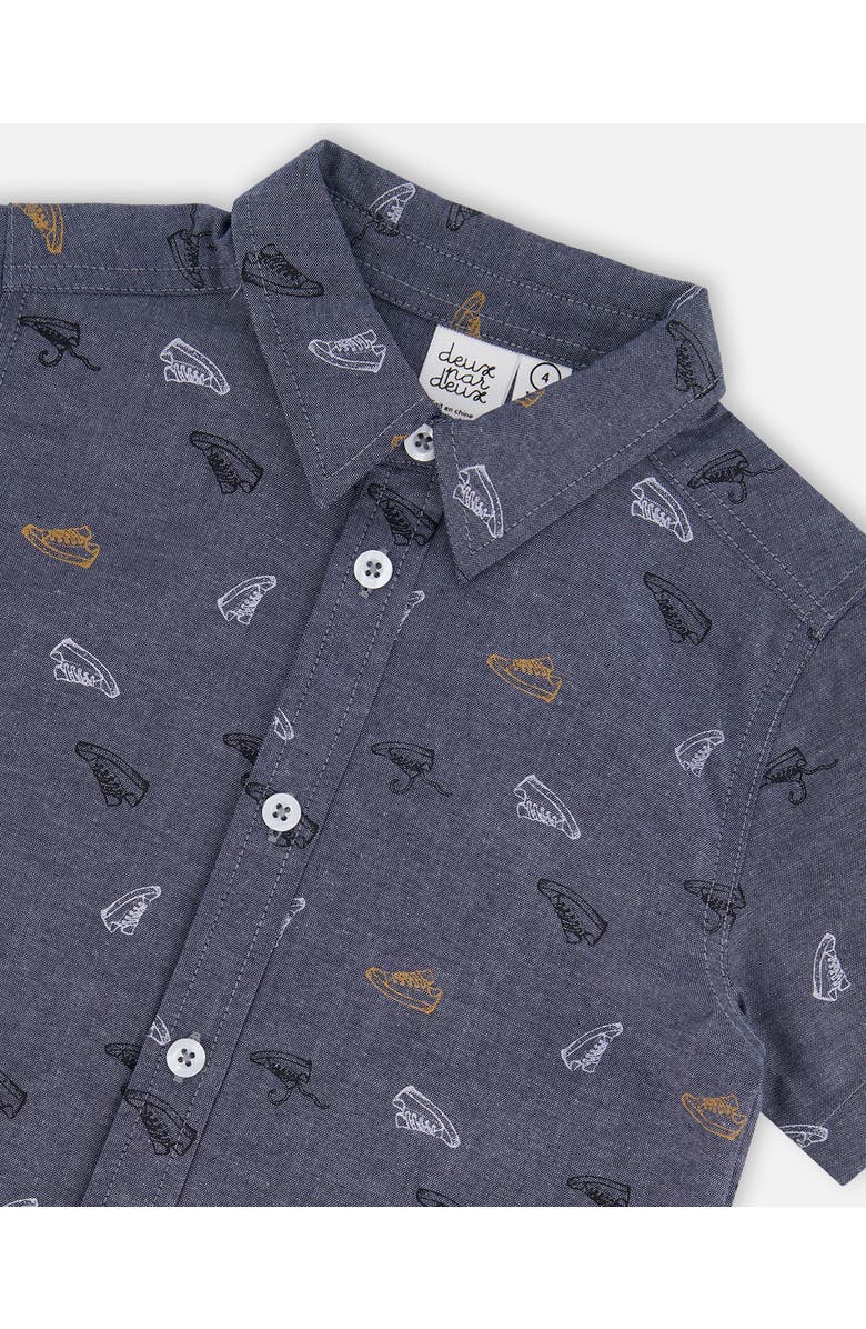 Deux par Deux Boy's Printed Chambray Short Sleeve Shirt Gray, White And Tan, Alternate, color, Gray, White And Tan