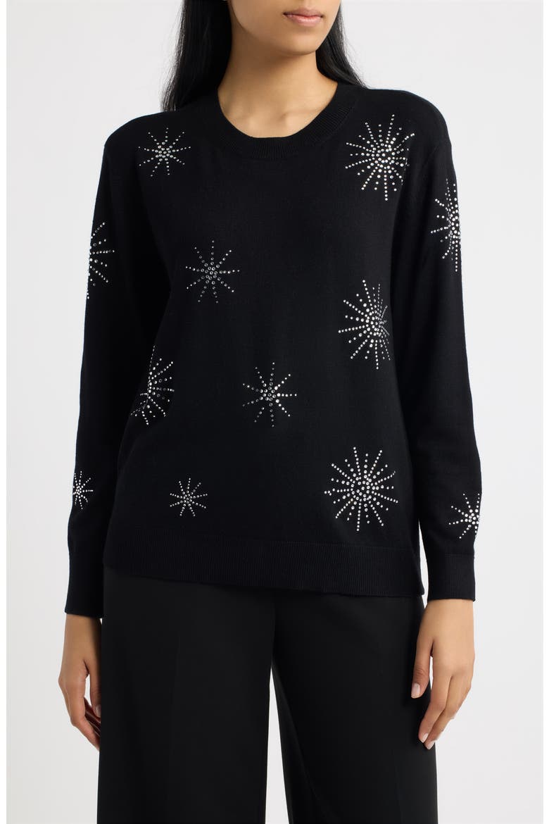 Starburst Embellished Crewneck Sweater, Main, color, ANNE BLACK