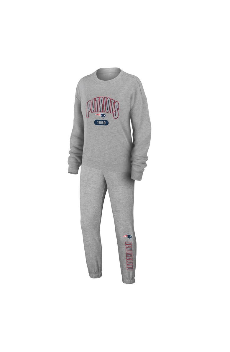 WEAR by Erin Andrews Women's WEAR by Erin Andrews Heather Gray New England Patriots Knit Long Sleeve Tri-Blend T-Shirt & Pants Sleep Set, Main, color, Heather Gray