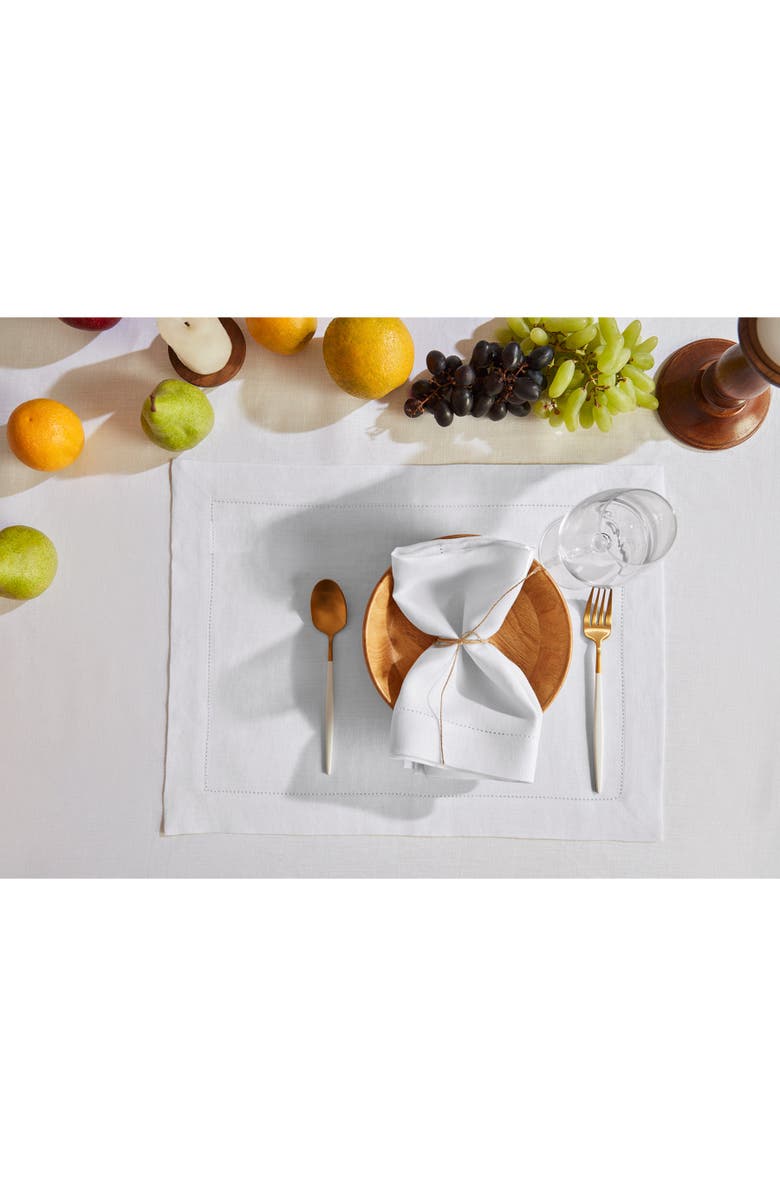 Solino Home Linen Placemats - Sonoma Hemstitch - Set of 6, 14" x 19", Alternate, color, White