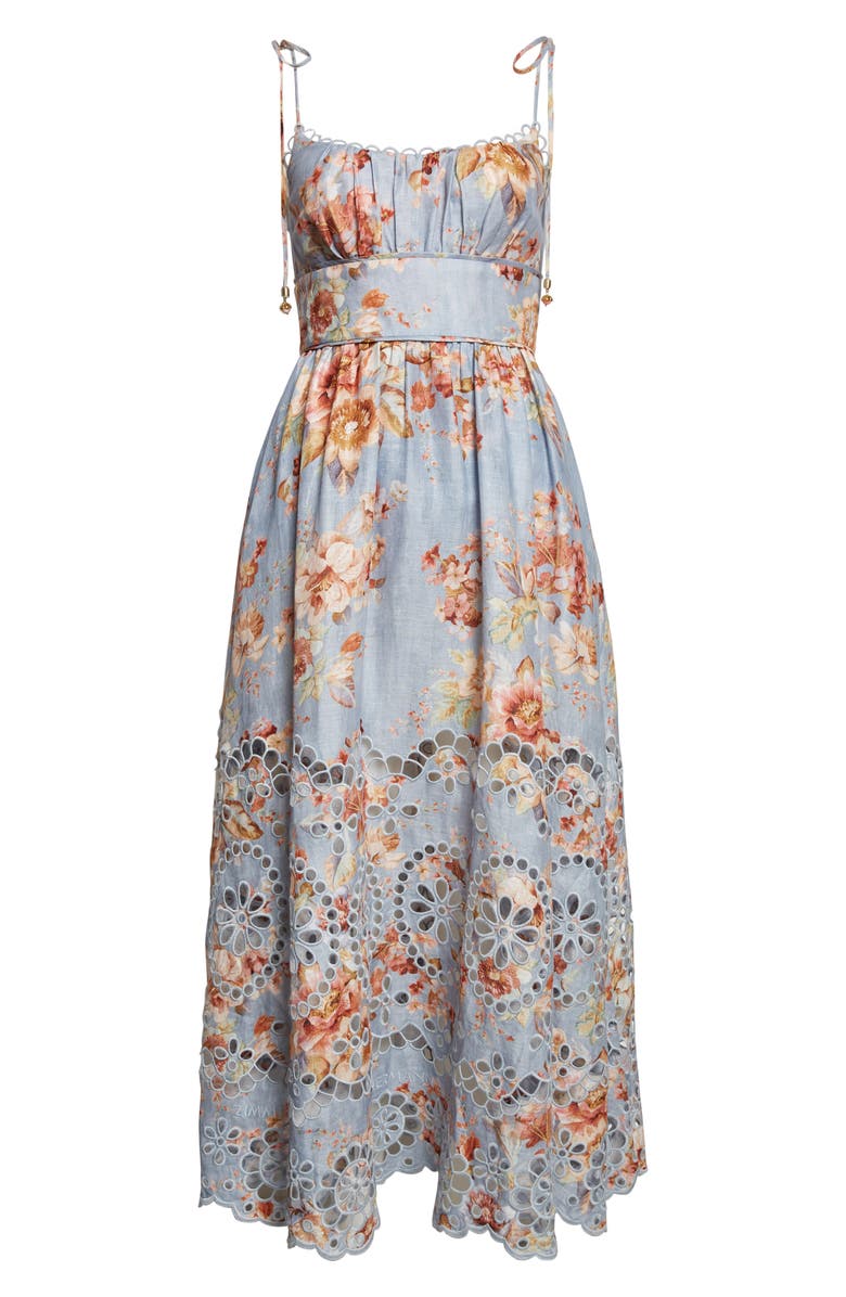 Zimmermann Awaken Picnic Eyelet Embroidered Linen Sundress, Alternate, color, Chambray Floral