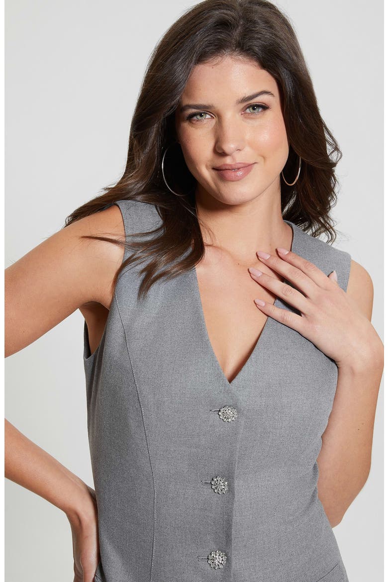 Doris Rhinestone Button Sleevless Minidress, Alternate, color, CLOUDY GREY HEATHER