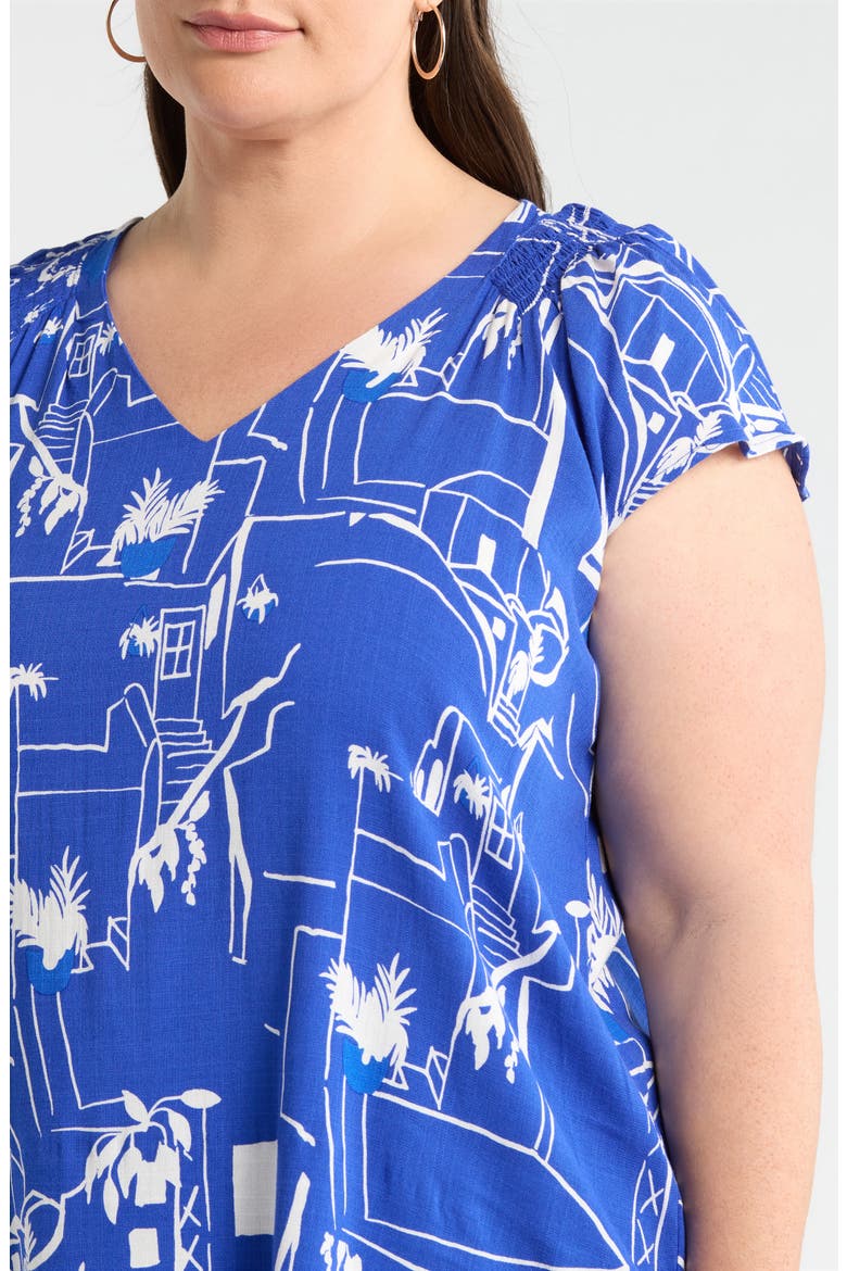 Town Print Smocked Top, Alternate, color, WHITE/ BLUE MULTI