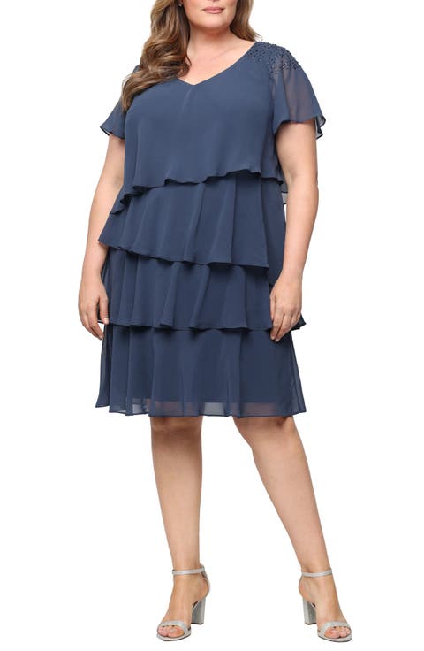 Beaded Tiered Chiffon Dress