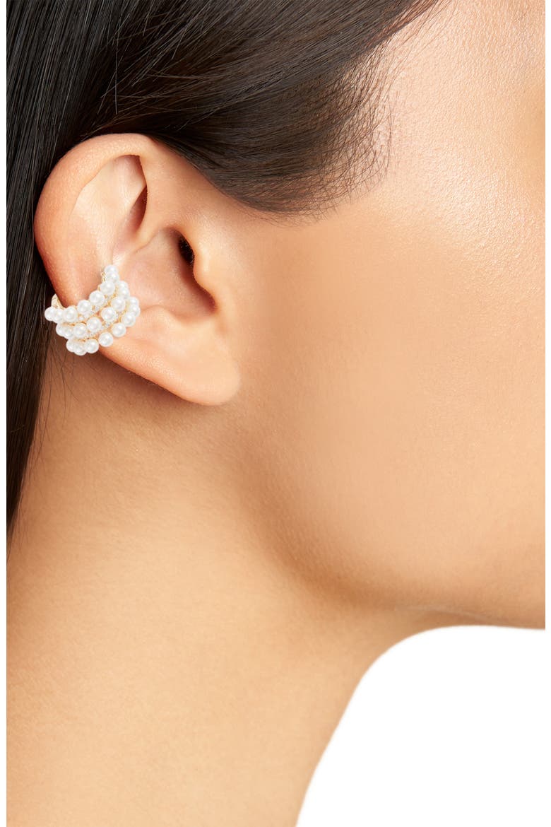 Adina's Jewels Imitation Pearl & Cubic Zirconia Ear Cuff, Alternate, color, GOLD