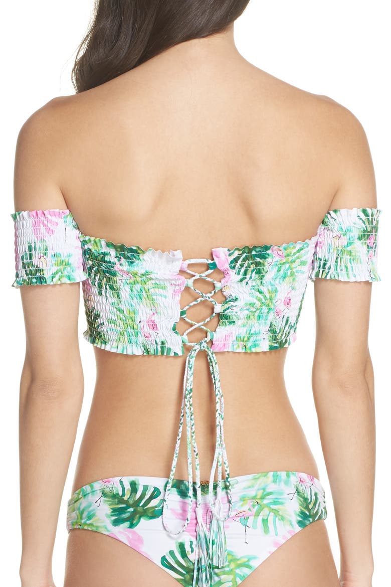 Smocked Off the Shoulder Bikini Top, Alternate, color, MINGOS