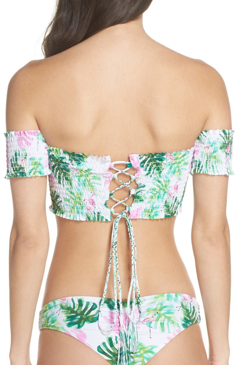 PilyQ Smocked Off the Shoulder Bikini Top, Alternate, color, 