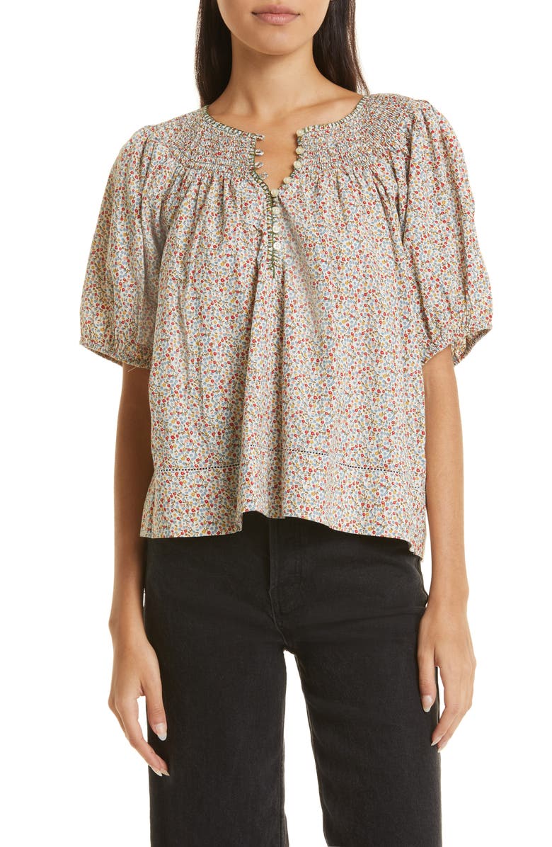 THE GREAT. The Honey Floral Cotton Blouse, Main, color,