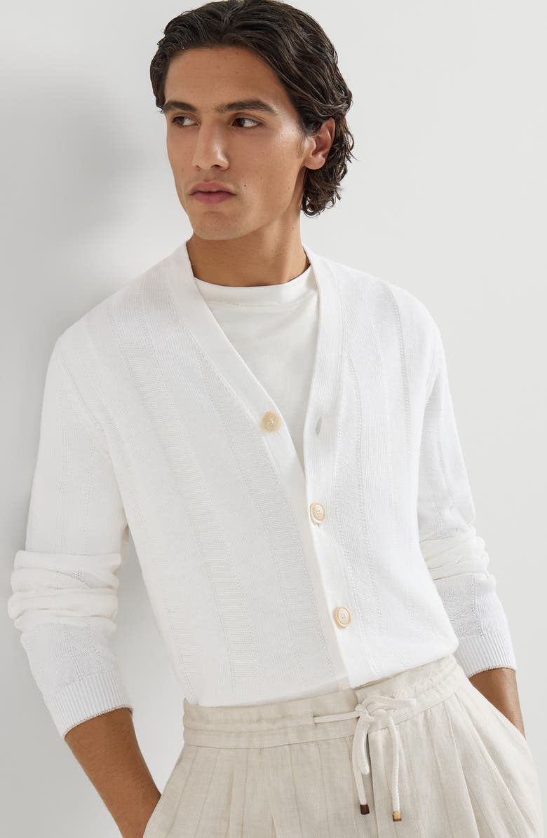 Brunello Cucinelli Linen and cotton cardigan, Alternate, color, White