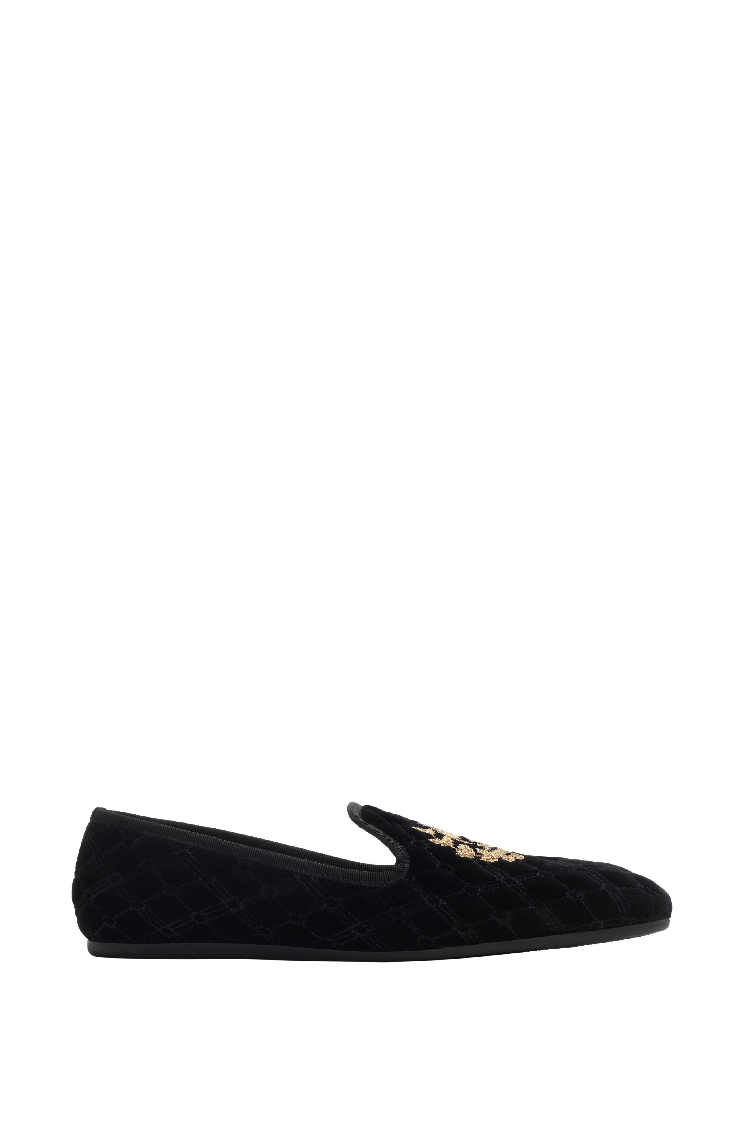 Burberry Quilted Velvet Estate Slippers, Main, color, Black