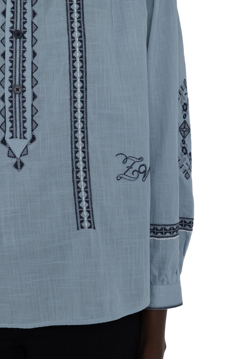 Zadig & Voltaire Tigy Long Sleeve Embroidered Cotton Top, Alternate, color, Sky