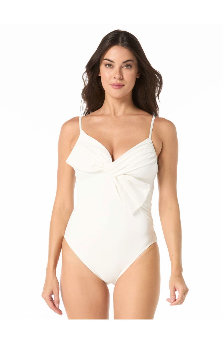 Carmen Marc Valvo Bow One-Piece Swimsuit, Main, color, White