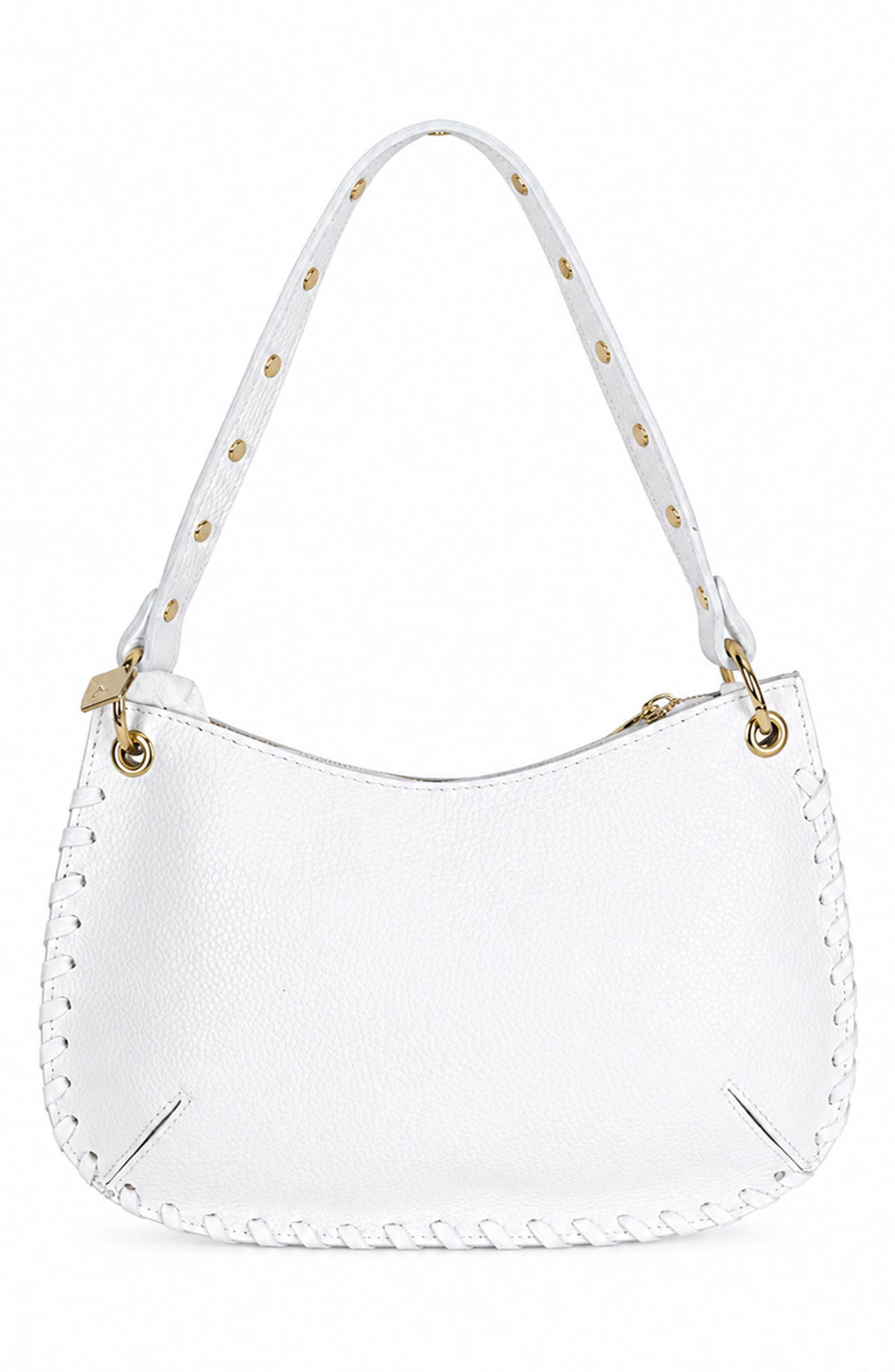 Elisabetta Studded Leather Shoulder Bag, Alternate, color, WHITE