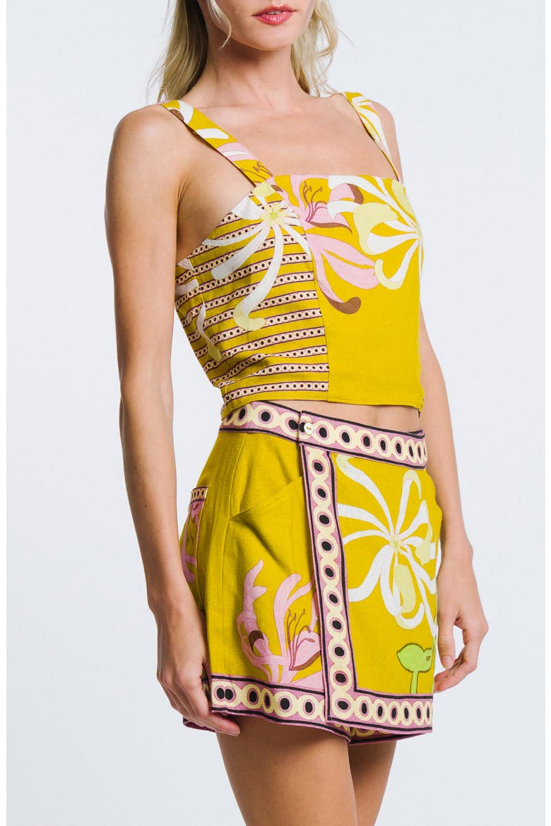 Loren Crop Linen Blend Top, Alternate, color, YELLOW MULTI