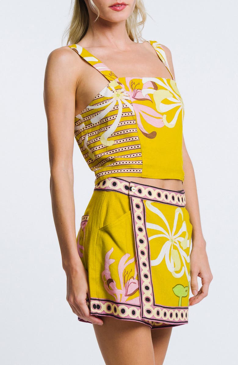 CIEBON Loren Crop Linen Blend Top, Alternate, color, Yellow Multi