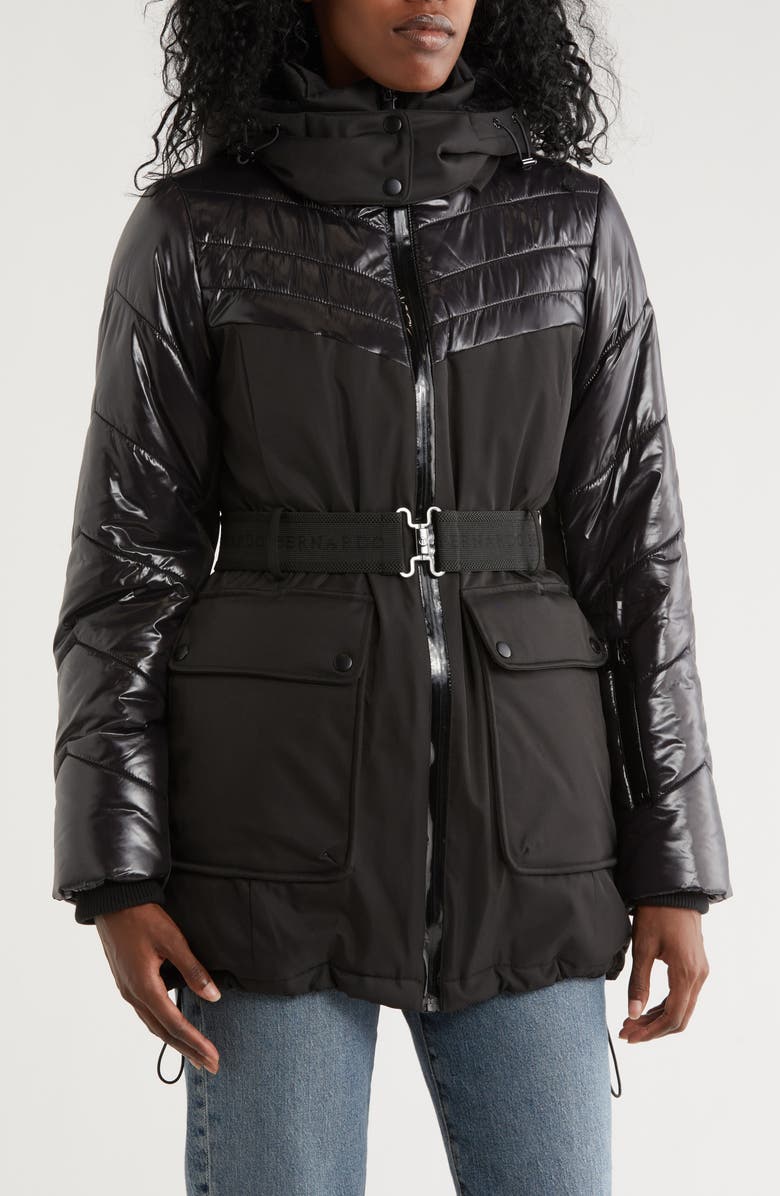 Bernardo Faux Fur Lined Hooded Puffer Jacket, Main, color, Black