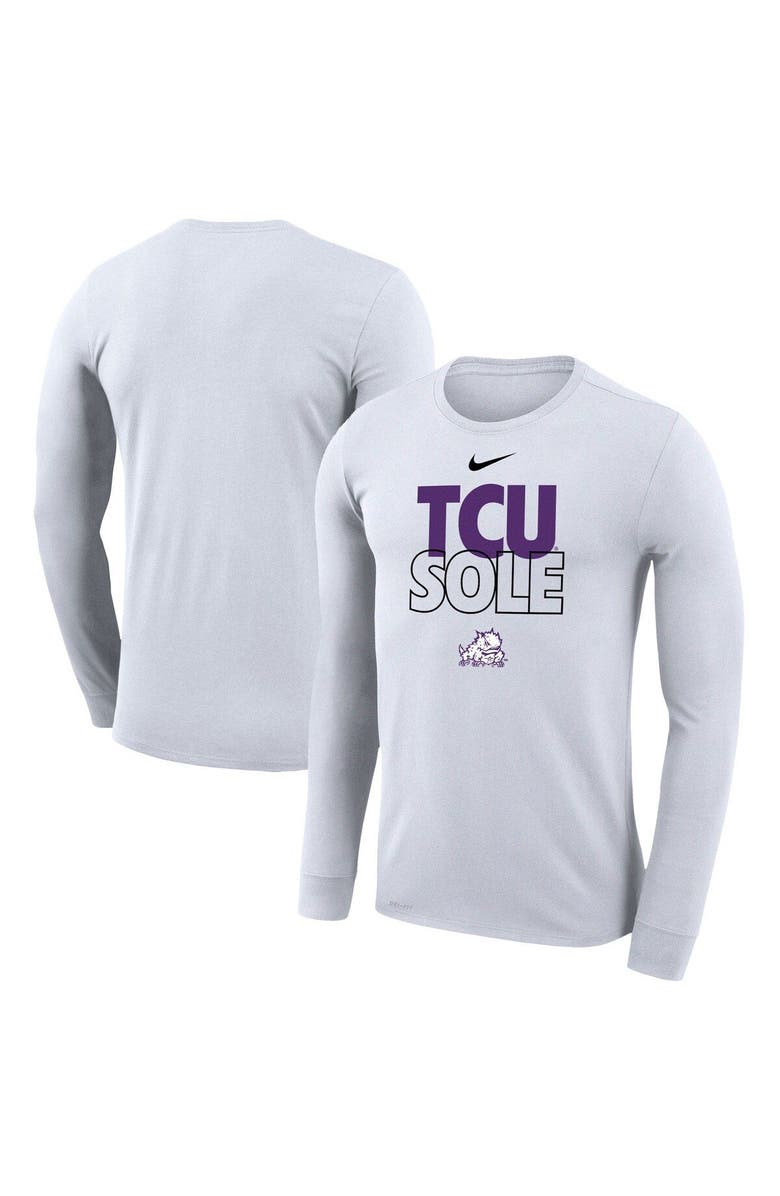 Nike White TCU Horned Frogs 2023 On Court Bench Long Sleeve T-Shirt, Main, color, 