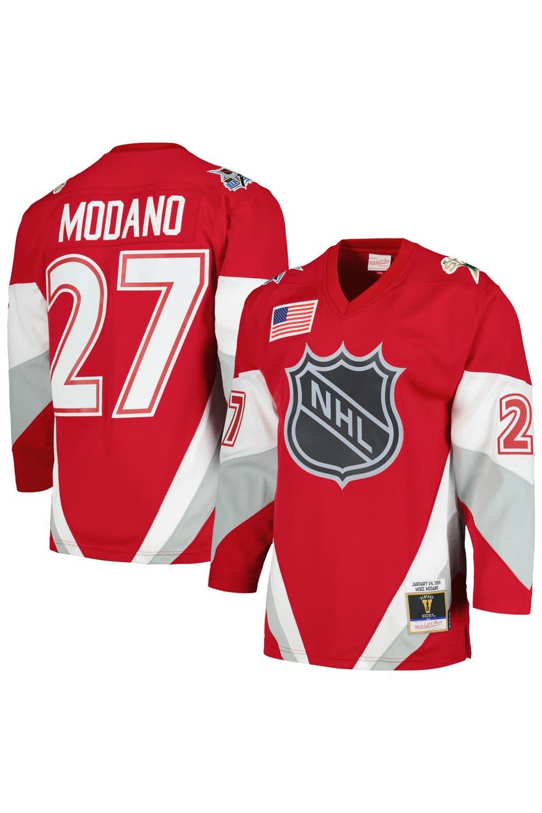 Men's Mitchell & Ness Mike Modano Scarlet  1999 NHL All-Star Game Blue Line Player Jersey, Main, color, Scarlet