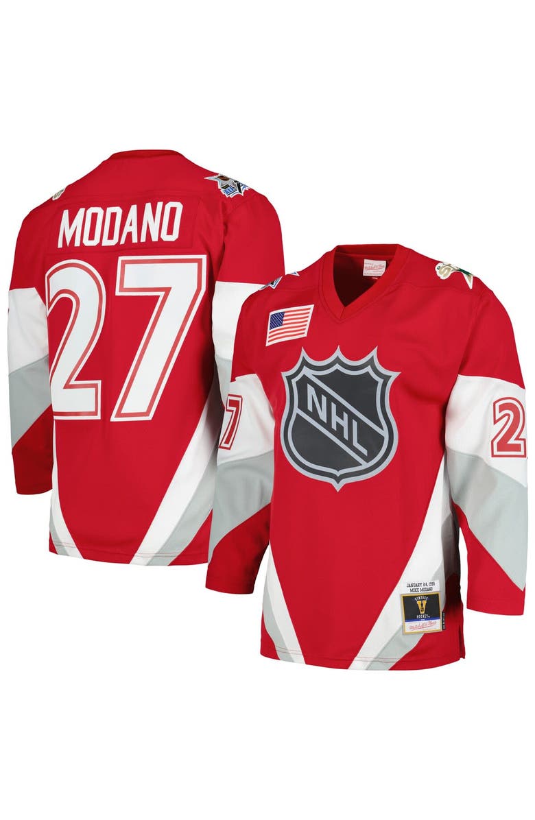 Mitchell & Ness Men's Mitchell & Ness Mike Modano Scarlet 1999 NHL All-Star Game Blue Line Player Jersey, Main, color,