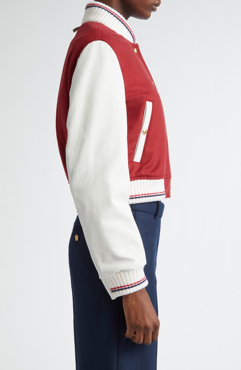 Thom Browne 4-Bar Crop Varsity Jacket, Alternate, color,