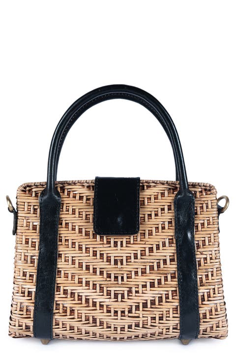 Morgana Rattan & Leather Shoulder Bag