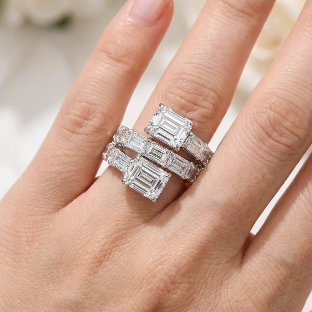 Женские аксессуары Bliss Diamond 6 1/2Ct Emerald Cut Diamond Ring Gold Women's Right Hand Anniversary Band — фото 5