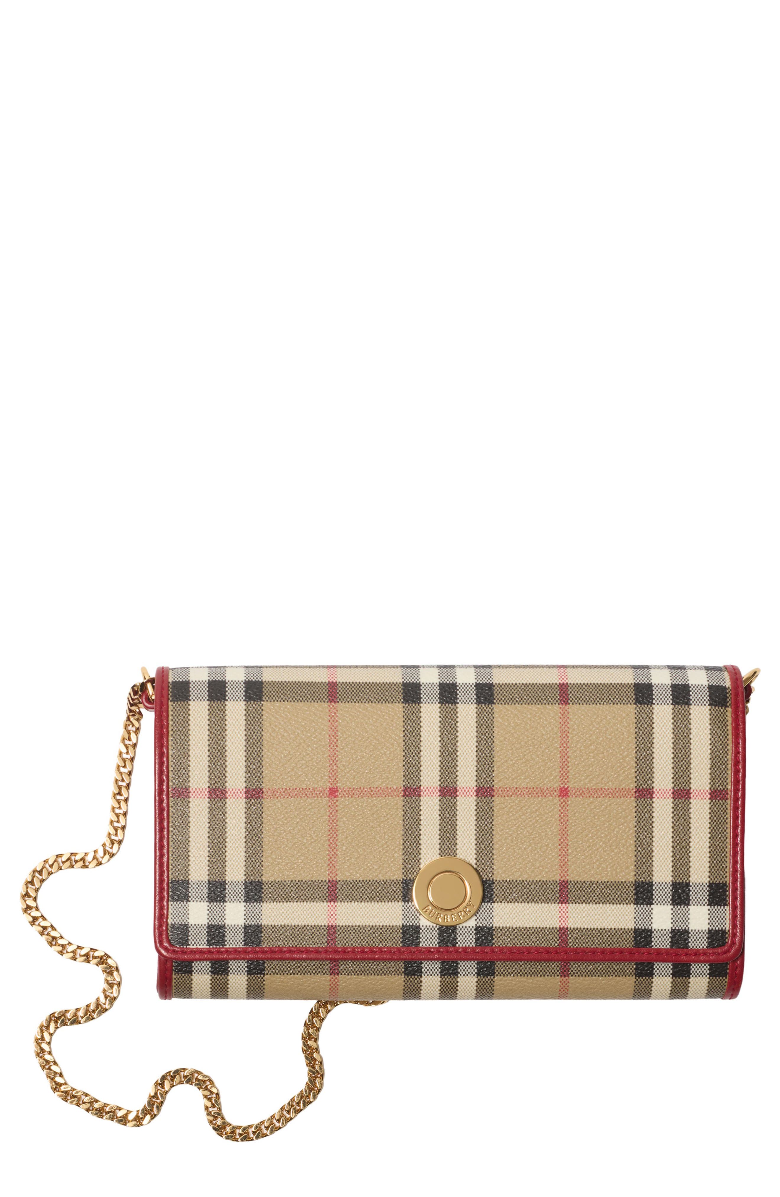 Hannah Check Coated Canvas Wallet on a Chain, Main, color, VINTAGE CHECK/ RUBY