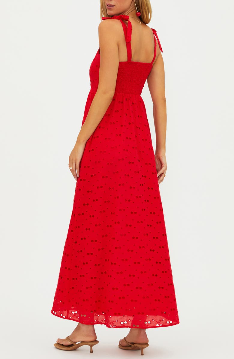 Beach Riot Charlotte Eyelet Tie Shoulder Midi Dress, Alternate, color, Cherry Eyelet