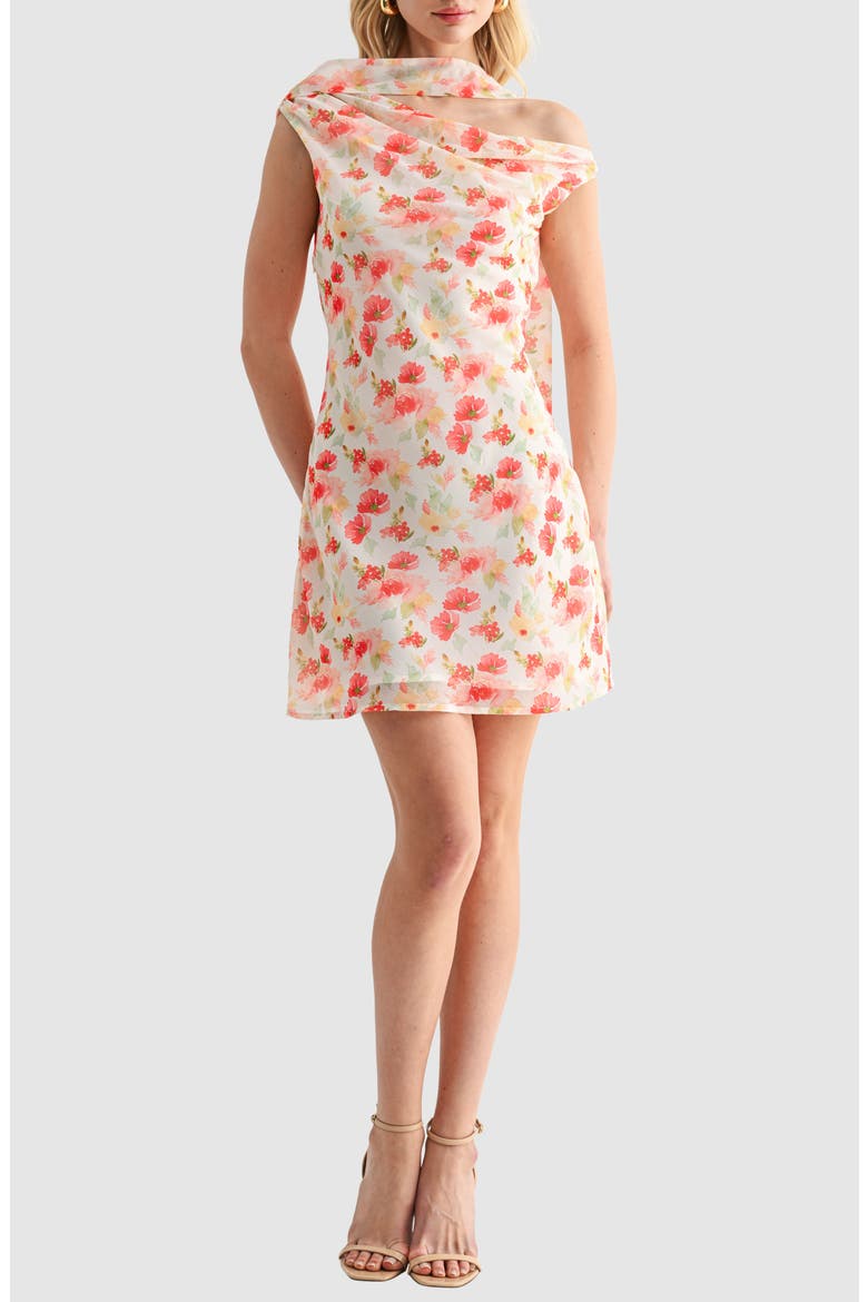 Floral Scarf Neck Minidress, Main, color, CREAM RED