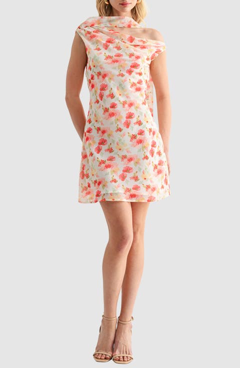 Floral Scarf Neck Minidress