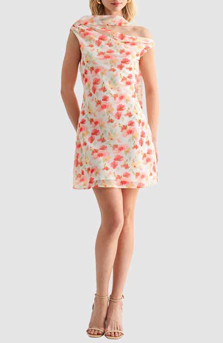 Lush Floral Scarf Neck Minidress