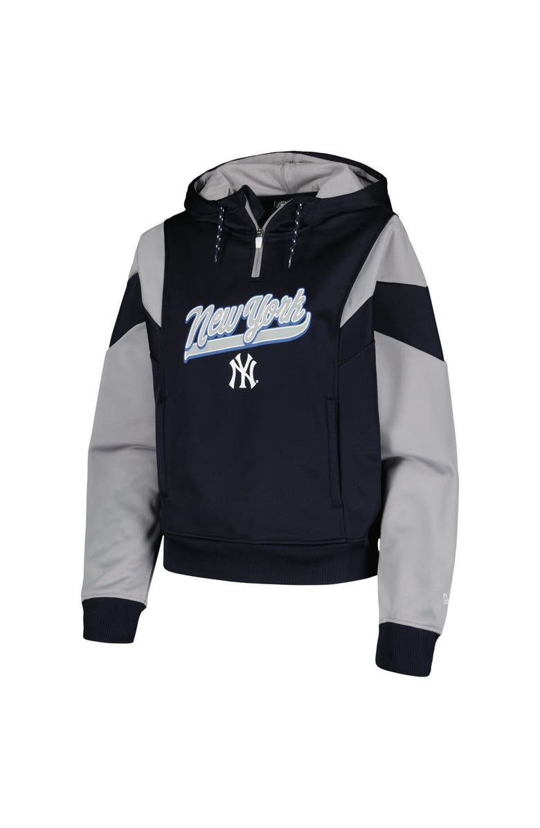 New Era Women's New Era Navy New York Yankees Color Block Fleece Quarter-Zip Hoodie, Alternate, color,