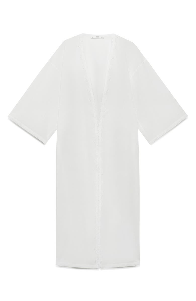 MANGO Lace Trim Cotton Robe, Alternate, color, 