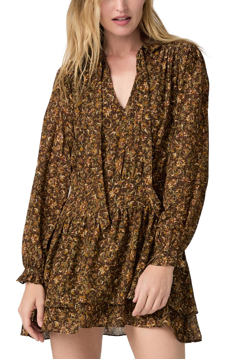 Nantes Metallic Silk Chiffon Minidress, Alternate, color, HICKORY MULTI