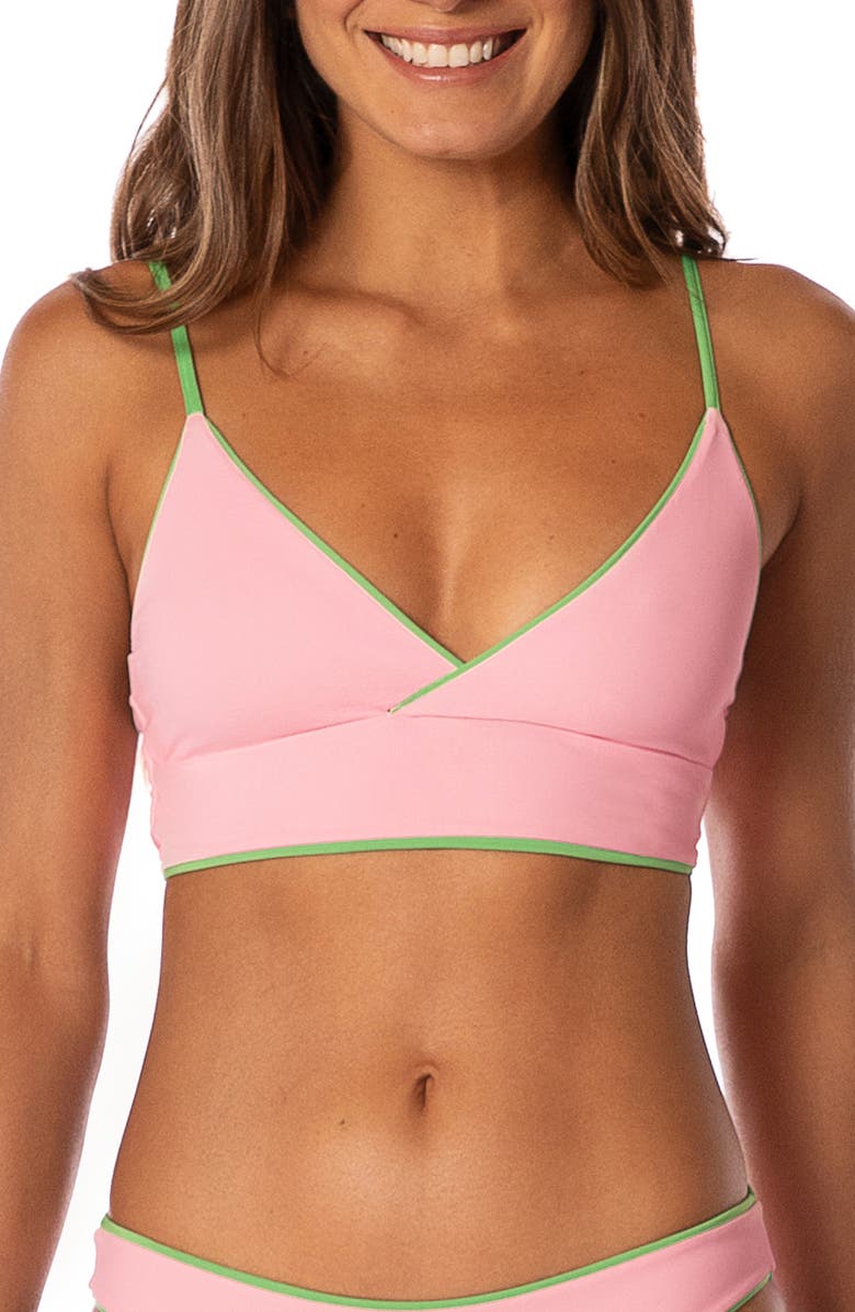 Maaji Emerald Brocade Crisscross Reversible Bikini Top, Alternate, color, Green