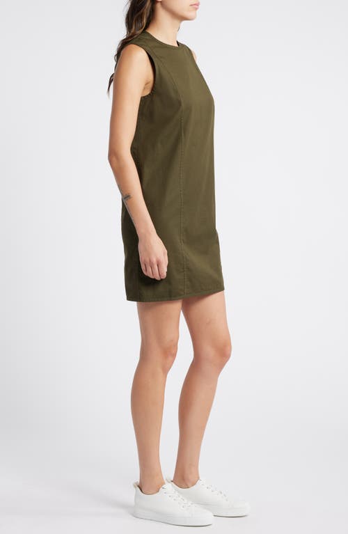 Theory Crewneck Sleeveless Stretch Cotton Minidress In Dark Olive