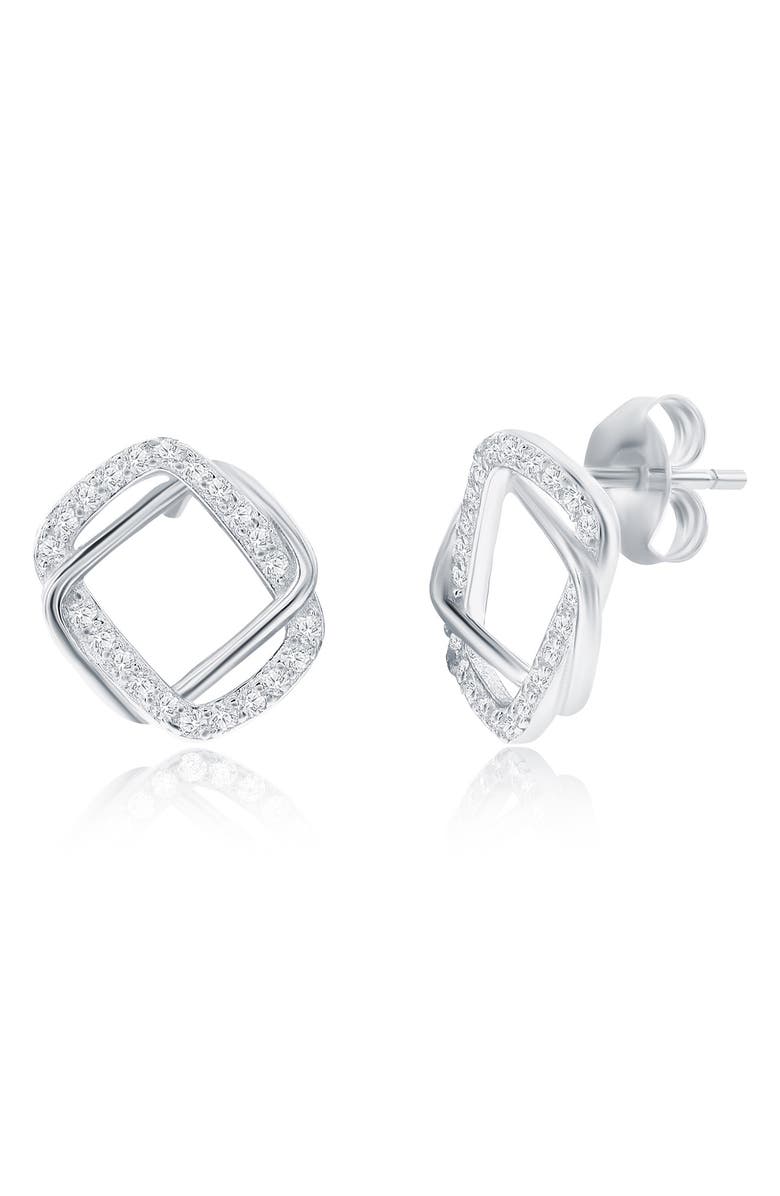 SIMONA Cubic Zirconia Interlocking Rectangle Stud Earrings & Pendant Necklace Set, Alternate, color, Silver