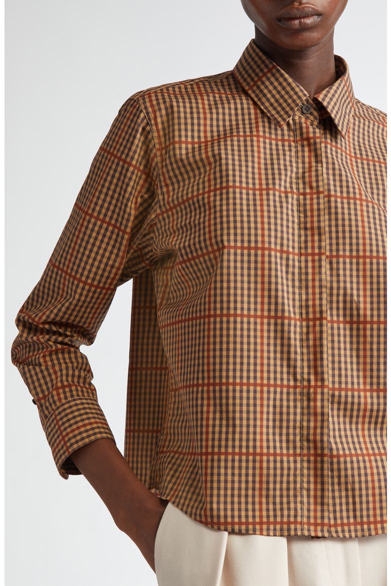 Clavini Check Cotton Poplin Button-Up Shirt, Alternate, color, RUST