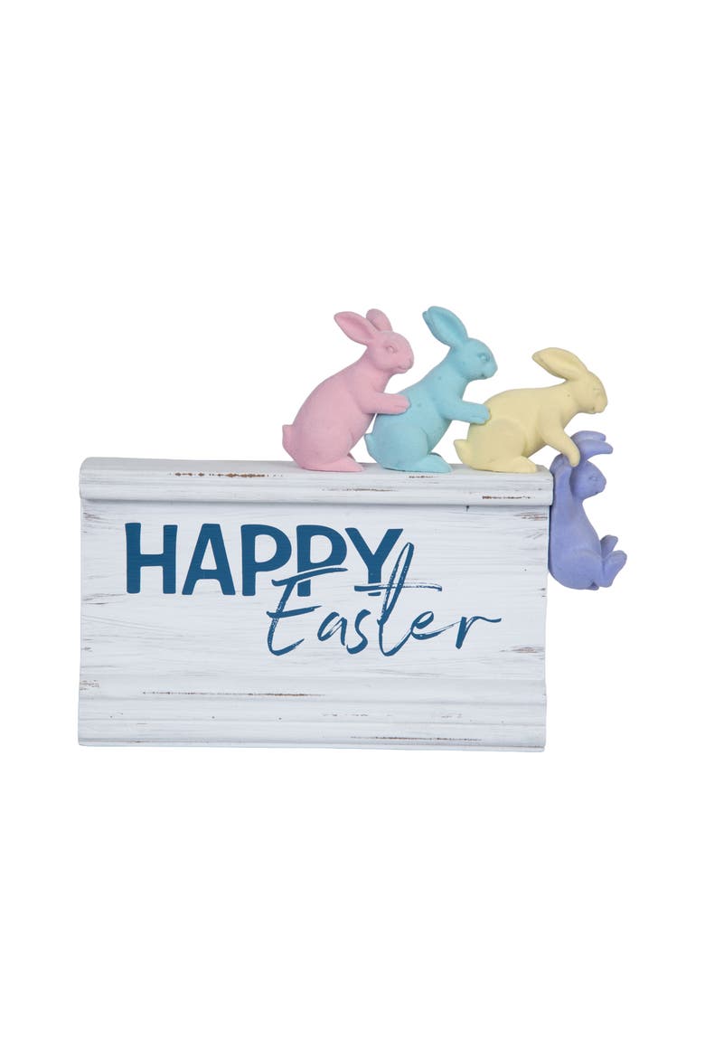 "Happy Easter" Easter Bunnies Figurine 6" x 7.5", Alternate, color, Blue
