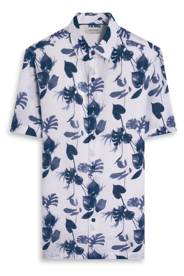 Orson Shaped Fit Leaf Print Short Sleeve Button-Up Shirt, Alternate, color, NAVY
