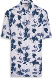 Bugatchi Orson Shaped Fit Leaf Print Short Sleeve Button-Up Shirt